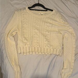LoveShackFancy Ivory Crochet-Trim Knit Top